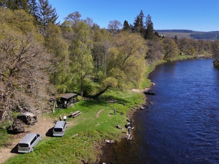 Fishing experience in Highland Perthshire show river and fisherman fly fishing