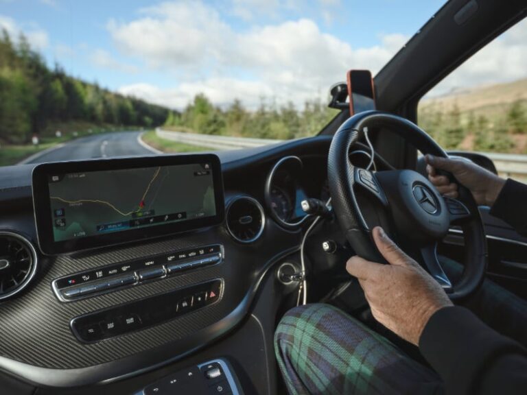 Driver at the wheel in Perthshire tour vehicle