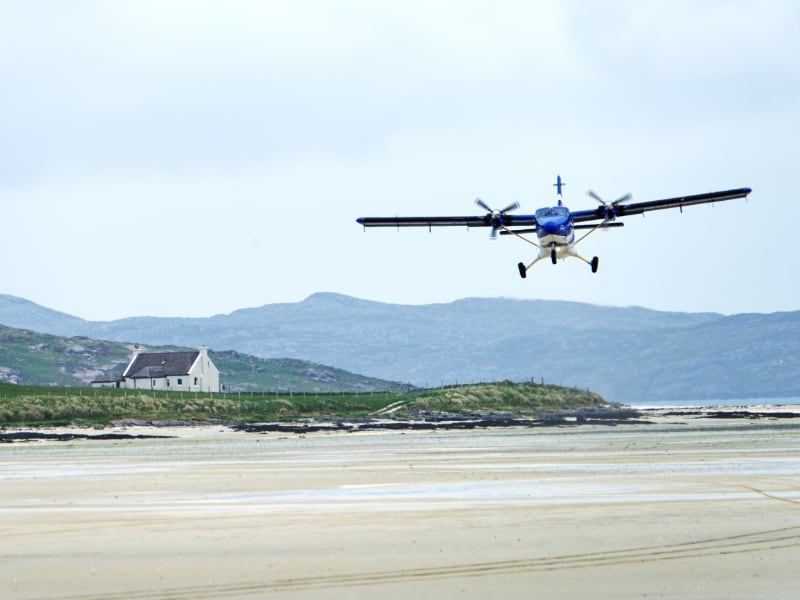 Plane landing at small airport